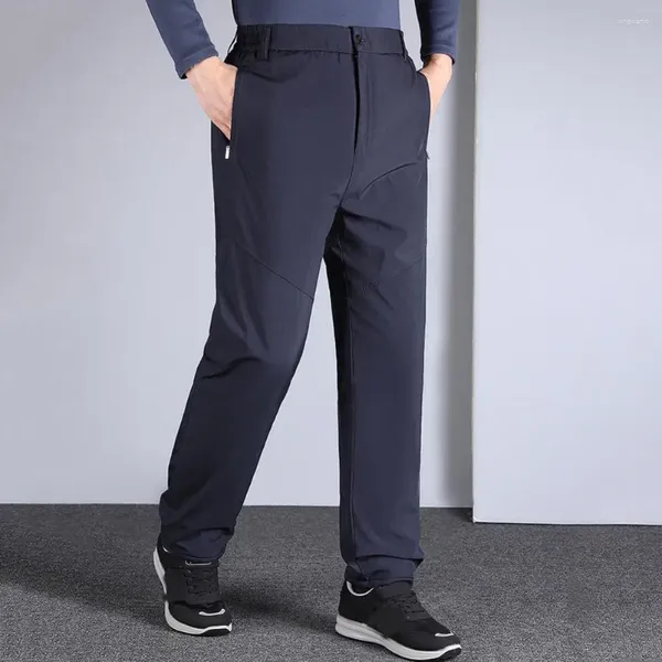 Costumes pour hommes élastiques hommes pantalon décontracté pantalon de costume droit avec doublure en peluche taille Style d'affaires couleur unie chaud pour le bureau