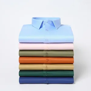 Costumes pour hommes chemise en soie élastique pour manches longues sans repassage couleur unie respirant décontracté coupe ajustée affaires