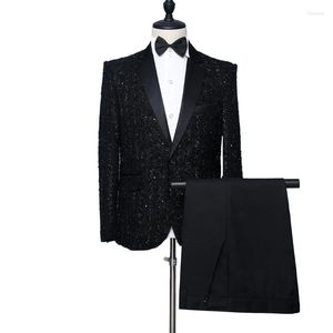 Herenpakken elegante zwarte pailletten blazer prom banket smoking tuxedos heren bruiloft bruidegom slijtage