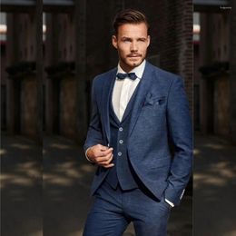 Herenpakken Elegant Blauw 3-delig Jas Broek Vest Single Breasted Notch Revers Formeel Bruiloft Trajes Elegante Para Hombre
