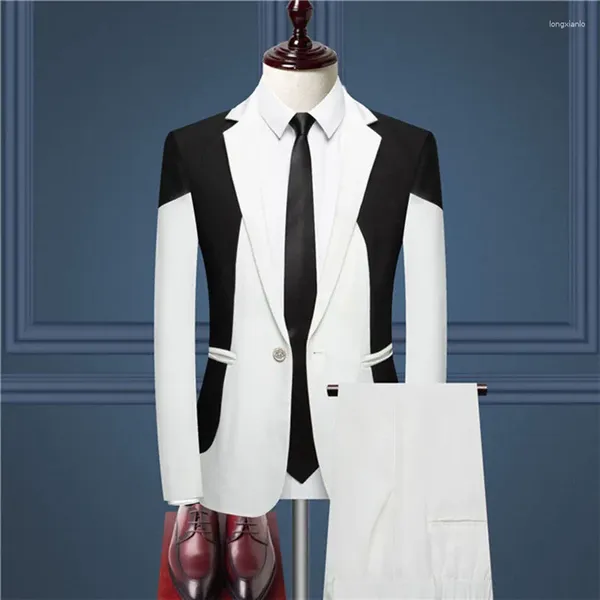 Costumes pour hommes Costume d'épissure d'affaires élégant 2 pièces Noir / Blanc Gris Mode Hommes Robe de soirée de mariage Homme Blazer Veste et pantalon