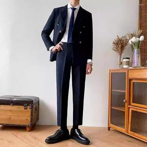 Trajes de hombre elegantes para boda, traje de dos piezas para hombre, Blazers de doble botonadura, vestido completo para hombre, fiesta de noche, celebridad de lujo