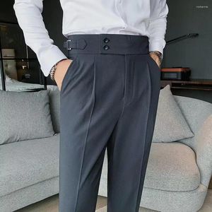 Herenkostuums Elegante formele broek Klassieke kantoorbroek Slim fit Hoge taille Vintage zakken voor zakelijke stijl Rechte pijpen