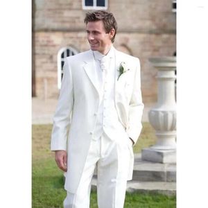 Costumes pour hommes élégant marié de mariage formel pour hommes blanc mode cran revers simple boutonnage 3 pièces ensemble intelligent décontracté slim fit tailcoat