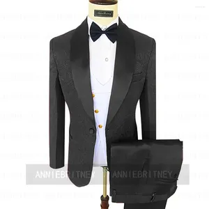 Costumes masculins élégant jacquard noir formel hommes de mariage homme marié smooto projedo blazers hombre de haute qualité personnalisé 3 pièces costume homme