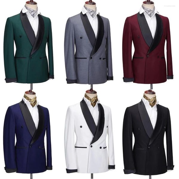 Trajes para hombres Elegantes Hombres 2 Piezas Moda Chal Solapa Doble Botonadura Blazer Con Pantalones Fiesta Fiesta Formal Novio Boda Esmoquin Slim Fit