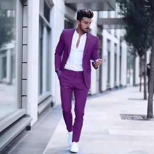 Herenkostuums Elegant Herenpak Paars Blauw Eén Knop Trouwjurk Banket Casual Zakelijk Formeel Slim Fit Blazer Mannelijke Broek 2-delige set