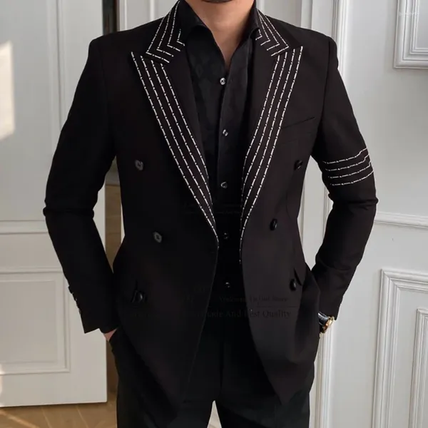 Costumes pour hommes élégants hommes fête de mariage bal marié à fines rayures revers cranté Tuxedos 2 pièces Blazers mâle sur mesure veste gilet pantalon