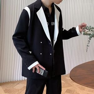 Trajes para hombre, chaqueta elegante de retales de gran tamaño para mujer, chaquetas con cuello con muescas y un solo pecho