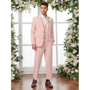 Costumes pour hommes élégant rose slim fit combinaison des hommes à trois pièces (veste pantalon gilet) tenues de revers chic décontracté de fête décontractée