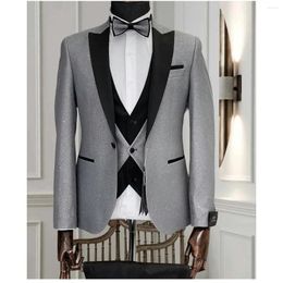 Costumes pour hommes élégant blazer brillant ensembles 3 pièces noir revers à revers un bouton robe de marié de mariage smoking formel sur mesure pour hommes