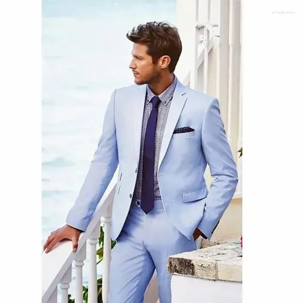 Costumes pour hommes élégant couleur unie maigre ensemble complet simple boutonnage revers cranté coupe ajustée 2 pièces Smart décontracté Costume Homme tailleur