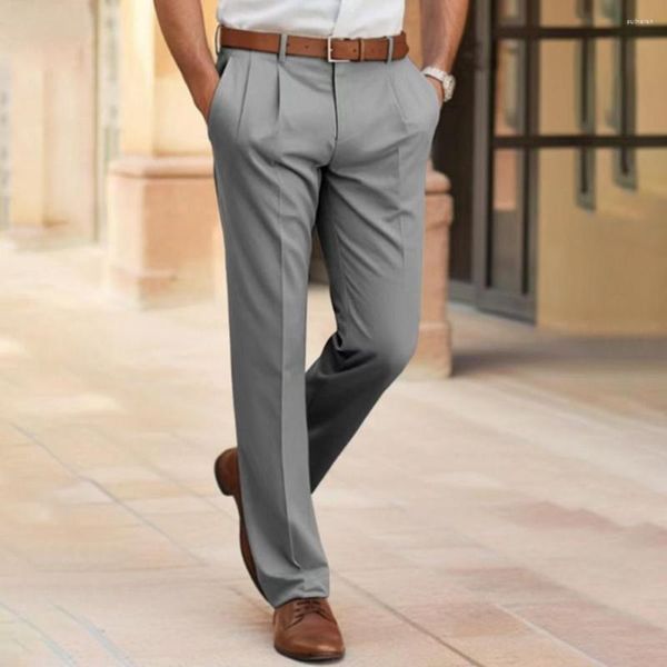 Costumes pour hommes pantalons à jambes droites élégants pantalon de costume coupe ajustée haut de gamme classique couleur unie taille moyenne jambe droite pour les affaires