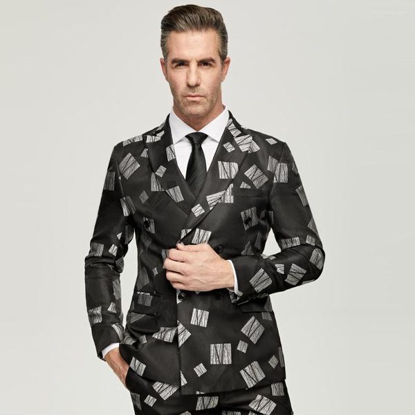 Costumes pour hommes costume élégant pour mariage smoking Double boutonnage noir Paisley veste revers pantalon 2 pièces ensemble soirée tourisme photographie