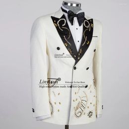 Costumes pour hommes Tuxedo élégant hommes marié luxe métallique brodé robe de mariée dîner fête 2 pièces ensembles mâle bal Blazers