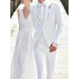 Trajes de hombre elegante boda novio 3 piezas chaqueta pantalones chaleco un solo pecho solapa en pico ropa Formal masculina chaqueta personalizada