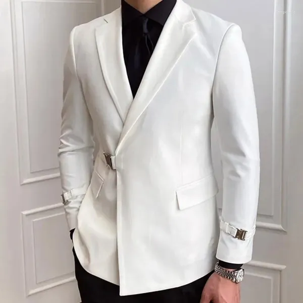 Costumes pour hommes Élégant repeuplement encoche blanche et noire Costume de fête formelle à deux nombres Homme Slim Fit 2 pièces Pantalon de veste terno