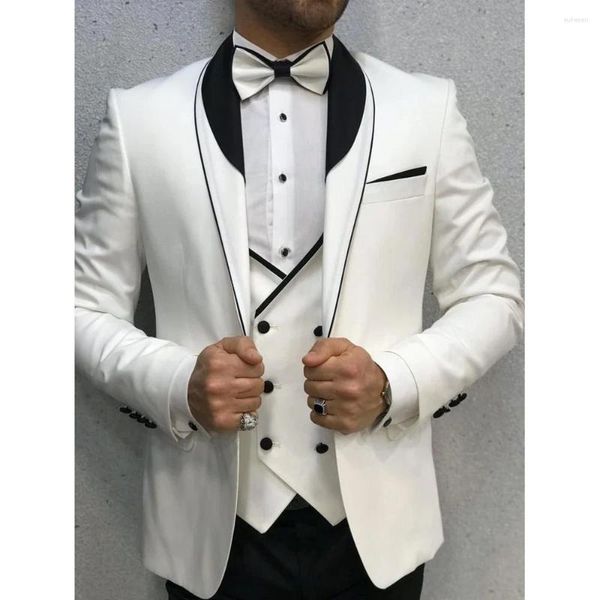 Trajes de Hombre elegante blanco para Hombre chaqueta de 3 piezas pantalones chaleco chal solapa de un solo pecho ajustado chaqueta hecha a medida Ropa Hombre