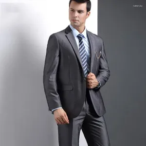 Costumes pour hommes élégant gris foncé hommes mariage blazer veste slim fit marié smoking costume homme affaires sur mesure terno masculino 2pièce