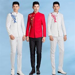 Costumes pour hommes Blazer brodé hommes robe formelle dernier manteau pantalon conceptions costume tunique chinoise mariage pour la mode des hommes