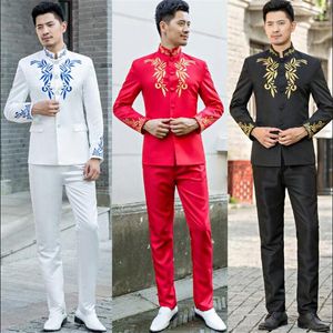 Trajes de hombre Bordado Novio Boda para hombres Blazer Niños Prom Hombres Traje de túnica china Slim Masculino Últimos diseños de pantalones de abrigo