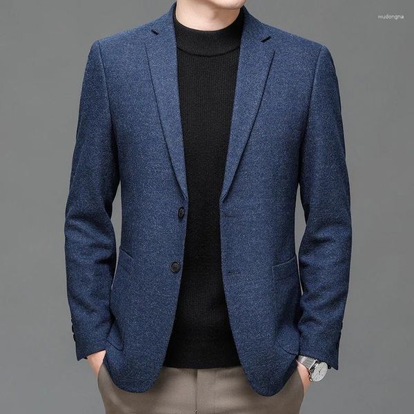 Trajes De Hombre Estilo Inglaterra Hombres Azul Gris Lana Blazers Primavera Otoño Elegante Chaqueta De Lana De Oveja Traje Masculino Traje Del Día Moda De Oficina