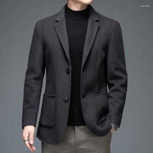 Trajes de hombre Estilo inglés Blazers de cachemira para hombre Gris Marrón Azul marino Cuello con muescas negro Traje de un solo pecho Trajes de chaqueta de lana de oveja 2023