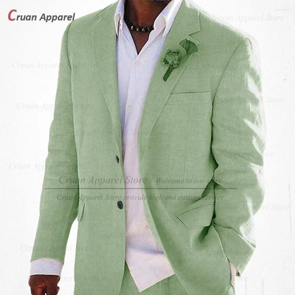 Trajes para hombre, traje de lino Beige, conjunto para hombre, conjuntos de corte entallado, vestido de boda para novio, esmoquin, chaqueta de fiesta de moda con pantalones, 2 piezas