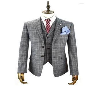 Costumes pour hommes Est Mens UK Designer gris deux pièces revers cranté costume à carreaux formel coupe ajustée sur mesure