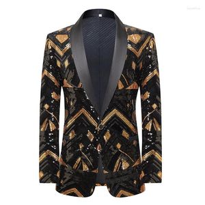 Costumes masculins European et Américain Black Gold Sequin Suit Jacket Performance Dress Host Host Nightclub DJ Studio Pographie