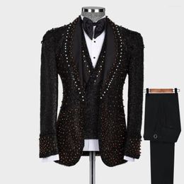 Costumes pour hommes Mariage exquis pour hommes Sparkly Lurex 3 pièces Tuxedos faits à la main Bijoux colorés Perles Blazer Gilet Pantalon Homme Ensemble de mode