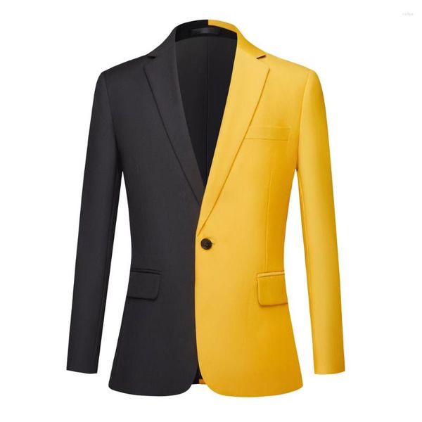 Costumes pour hommes mode noir et jaune Colorblock Blazer jeunesse automne décontracté bicolore Patchwork à la mode beau costume manteau veste