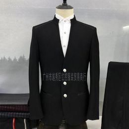 Herrenanzüge Mode Schwarzer Herrenanzug 2-teilig Slim Fit Hochzeitsblazer mit Hosen Set Elegante Stehkragenjacke Abschlussball Party formelle Smokings