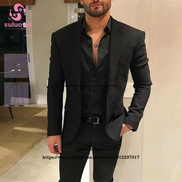 Trajes para hombres moda de moda negro ajustado para hombres boda de 2 piezas pantalones conjunto de novio formal cena de fiesta de baile de baile de baile