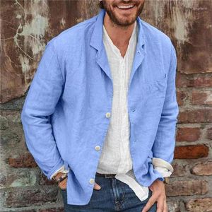 Herenpakken Fashion Blue Black Men's Spring en Summer Jacket Casual Cotton Linen Loose Blazer Pak Tops 1 -stuk mannelijke outfit