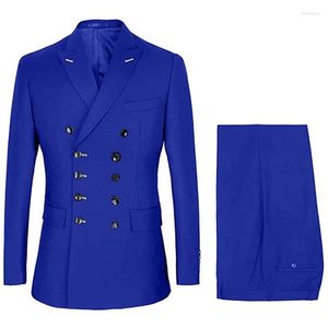 Men's Suits Fashion Customized 2023 Royal Blue Double Breasted Men Suit Formal Business Wedding Tuxedos Terno Masculino (Jacket Pants)