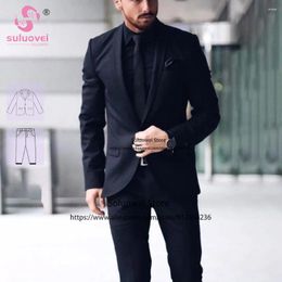 Costumes masculins Fashion Dark Navy Blue Slim Ajustement pour hommes Pantalons 2 pièces Set Party Groom Wedding Châle Tuxedo Business Blazer Masculino