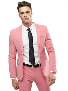 Herenkostuums Mode Ontwerp Volledige Mannen Notched Revers Roze Jas Blazer Zakelijke Sets Bruiloft Kostuum 2 stuks Jas Broek Tie