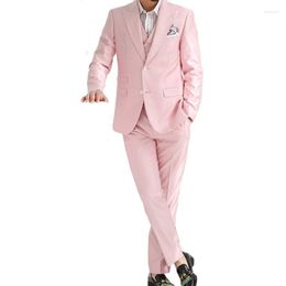 Herenpakken modeontwerp roze piek revers revers 3 stuks mannen mannen voor bruidegom bruiloft formele slanke fit slijtage (jasvestbroek)