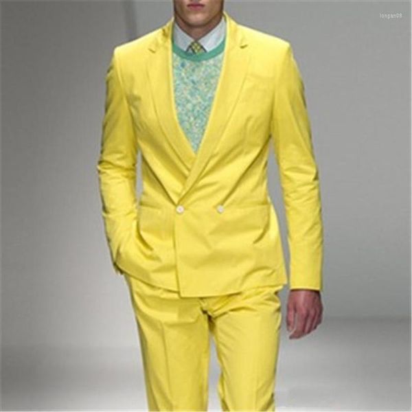 Costumes pour hommes Mode Double boutonnage Jaune Groom Tuxedos Groomsmen Notch Lapel Hommes Blazers (Veste Pantalon Cravate) W: 812