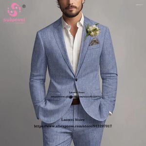 Herenpakken mode bruidegom bruiloft voor mannen slanke fit 2 -delige broek set formeel diner inkeping rapel tuxedos blazer terno masculino completo