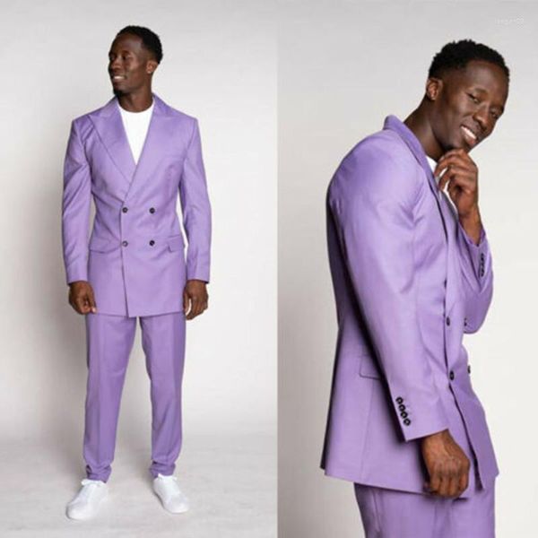 Trajes de hombre Moda lavanda MenSuits Slim Fit Esmoquin de doble botonadura Traje formal de negocios Homme Chaqueta de 2 piezas Pantalones