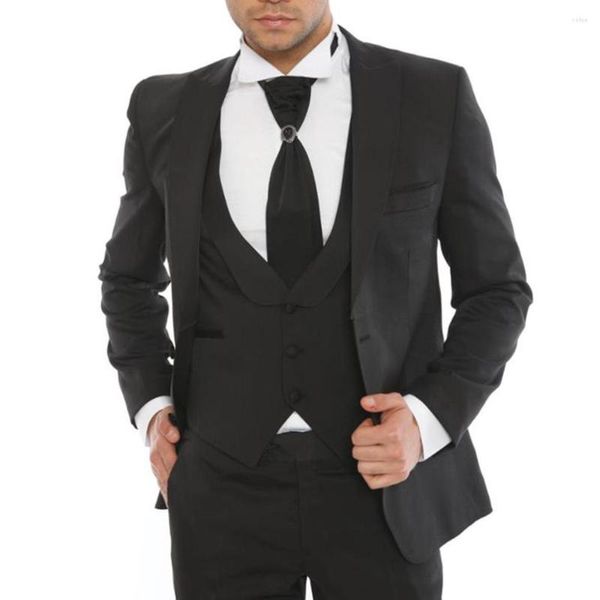 Trajes para hombre, traje de 3 piezas a la moda para hombre, esmoquin ajustado con un botón, chaqueta con cuello chal, chaleco, pantalones, boda hecha a medida para hombre