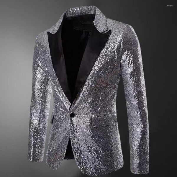 Costumes pour hommes Fashion Men Blazer Event hôte Shiny Sequins Suite Jacket Workwear Minimaliste