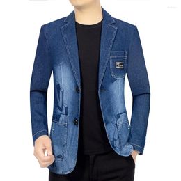 Costumes pour hommes Fashion Hommes décontractés en denim Blazers Vestes de haute qualité, les couches de slim fit slim mâle 4xl