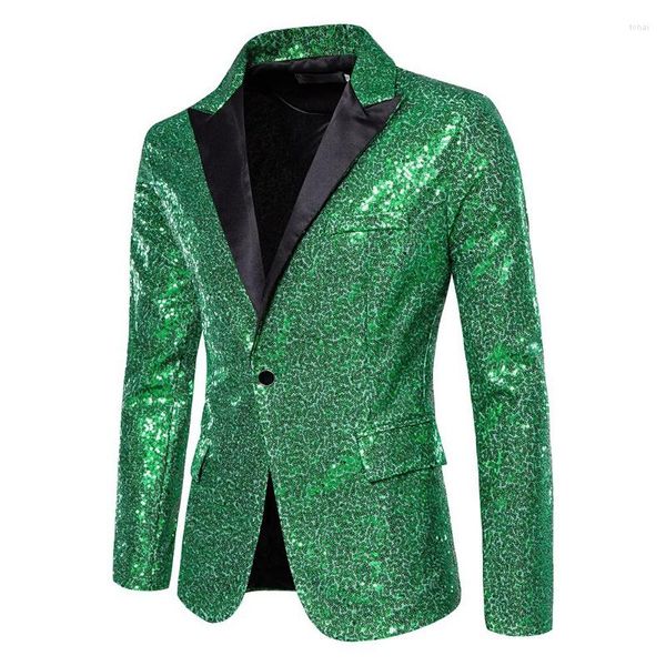 Costumes pour hommes Mode Hommes Luxueux Paillettes Costume Veste Vert / Argent Bar KTV Stage Robe Homme Blazer Manteau