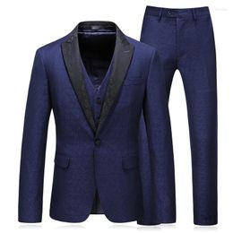 Costumes masculins Fashion Men avec une marque imprimée Marine Blue Blue Floral Blazer Designs Slim Fit Suit Jacket Wedding 3 Piece