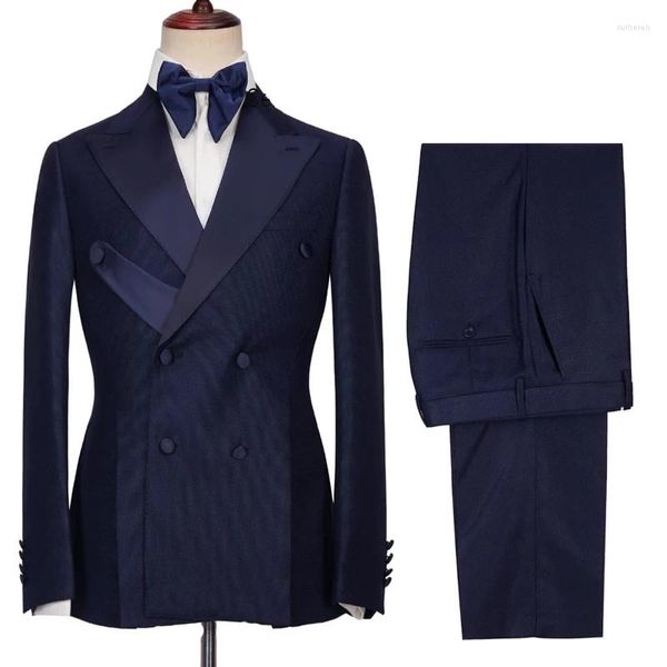 Trajes para hombres Moda Azul marino Hombres con diseño especial Terno Masculino Novio Boda Prom Blazer Traje Homme 2 piezas Chaqueta Pantalón