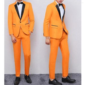 Herenpakken Mode Oranje Mannen Pak Set Formele Bruiloft Voor Kinderen Slim Fit Bruidegom Tuxedo Jas Met Broek 2 delige Ontwerp Blazer