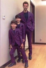 Costumes pour hommes mode violet hommes famille Tuxedos Slim Fit mariage Blazer 2 pièces ensemble veste pantalon tenue enfants Costume Costume Homme